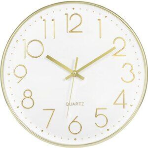 Gold WallClock 12Inch Silent Non-Ticking Battery Operated Round Modern WallClock